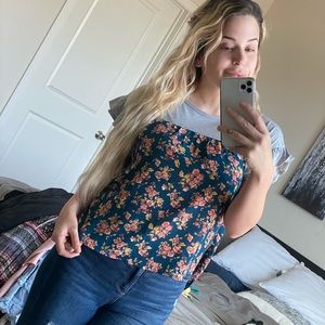 Gray + floral shirt